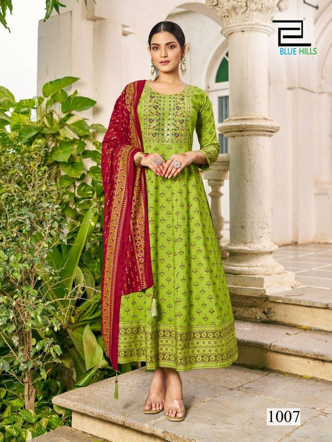 Senorita Special  By Blue Hills Rayon Printed Anarkali Long Kurti With Dupatta Wholesale Online